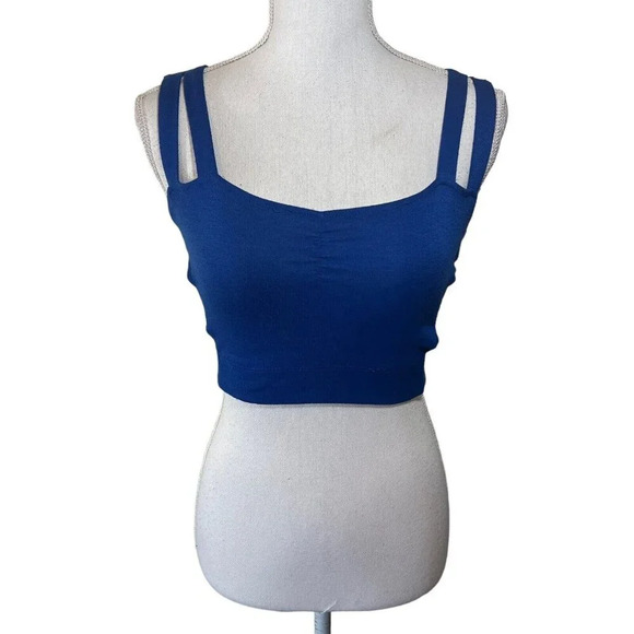 Love Republic Royal Blue Cropped Top Size Small Cutout Sides Stretch Ruched - Picture 1 of 8